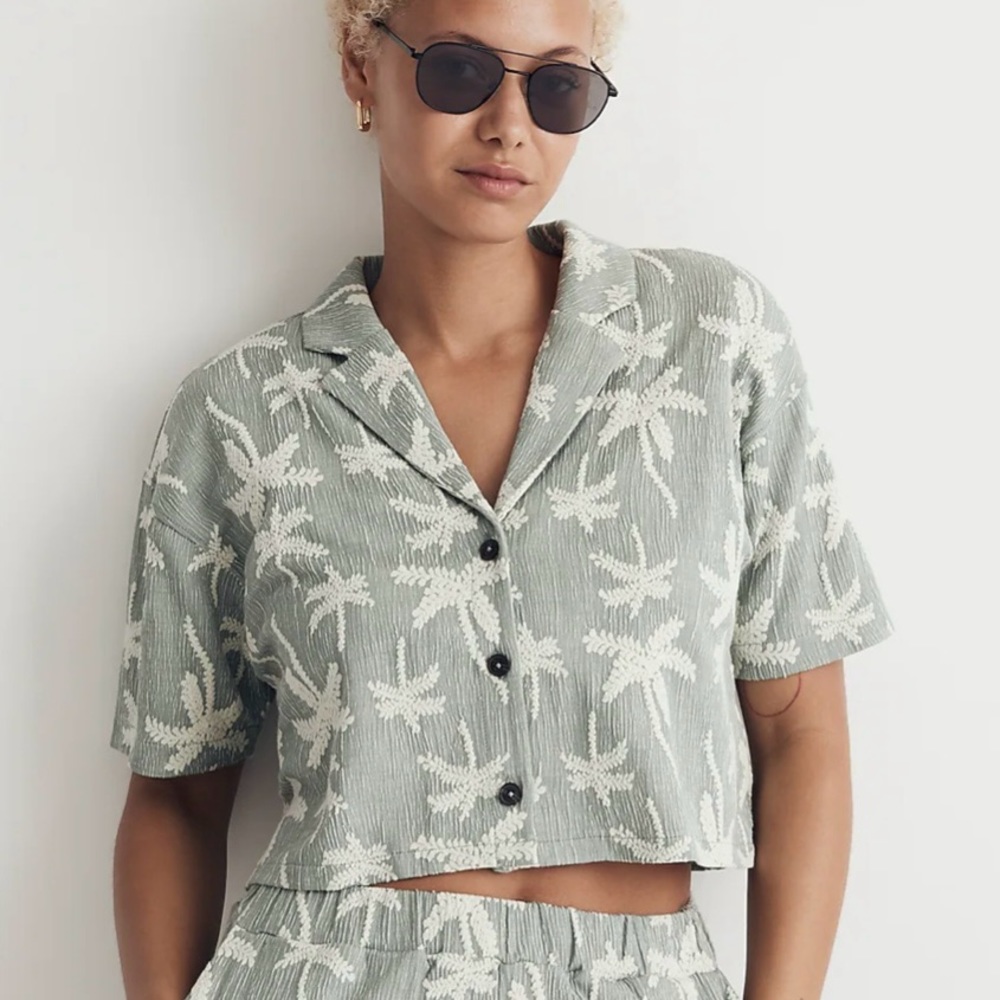Madewell Jacquard Button-Front Crop Resort, Size M